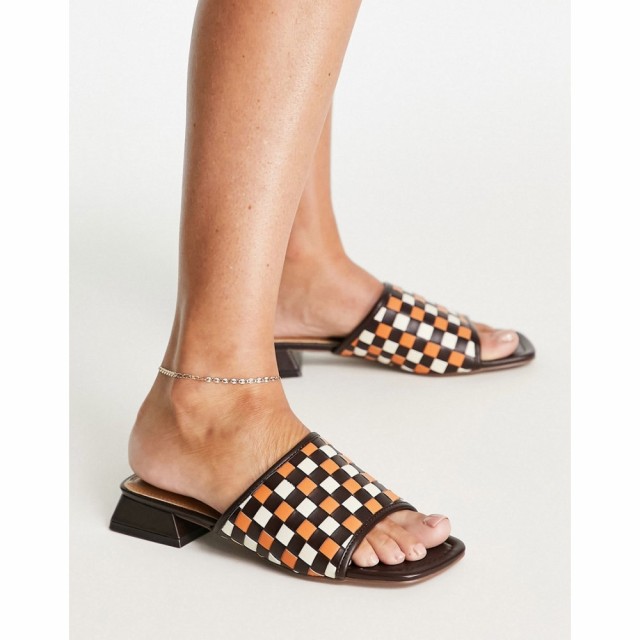 エイソス ASOS DESIGN レディース サンダル・ミュール チェッカーフラッグ フラット シューズ・靴 Feliz Checkerboard Flat Mules In Bro