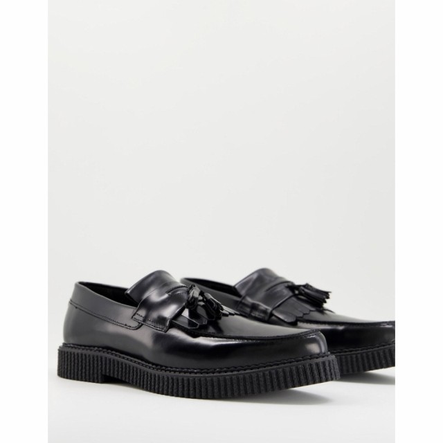 エイソス ASOS DESIGN メンズ ローファー シューズ・靴 Creeper Loafer In Black Leather ブラック