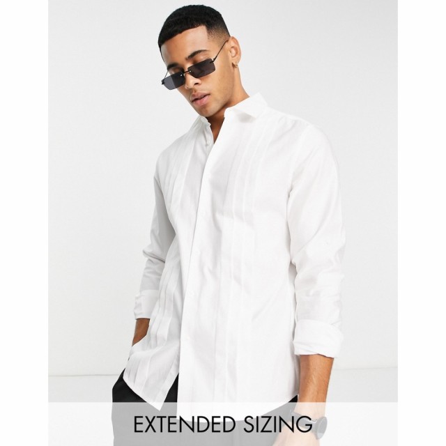 エイソス ASOS DESIGN メンズ シャツ スリム トップス Formal Slim Fit Shirt With Pleat Front In White ホワイト