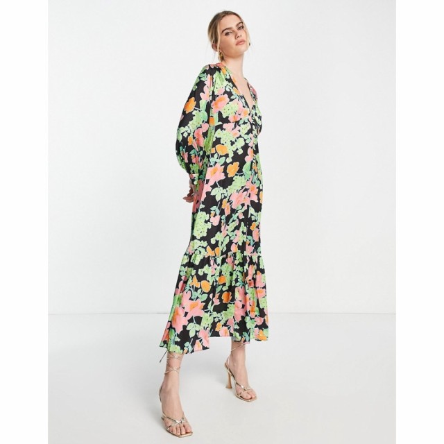 エイソス ASOS DESIGN レディース ワンピース ワンピース・ドレス Satin Button Front Maxi Tea Dress In Abstract Floral Print