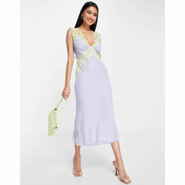 エイソス ASOS DESIGN レディース ワンピース ミドル丈 ワンピース・ドレス Bias Cut Chiffon Midi Dress With Applique Lace In Lilac