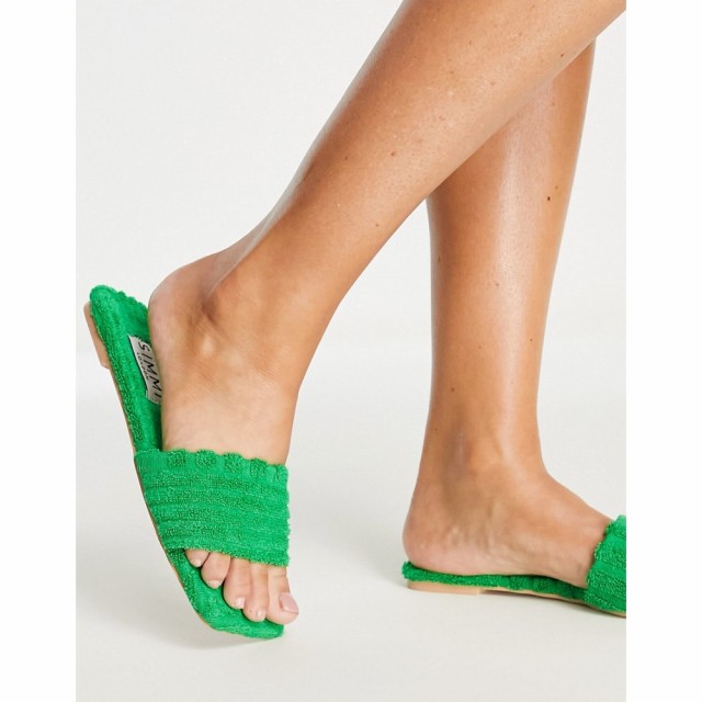 シミ SIMMI Shoes レディース サンダル・ミュール フラット シューズ・靴 Simmi London Towelling Flat Sandal In Green グリーン