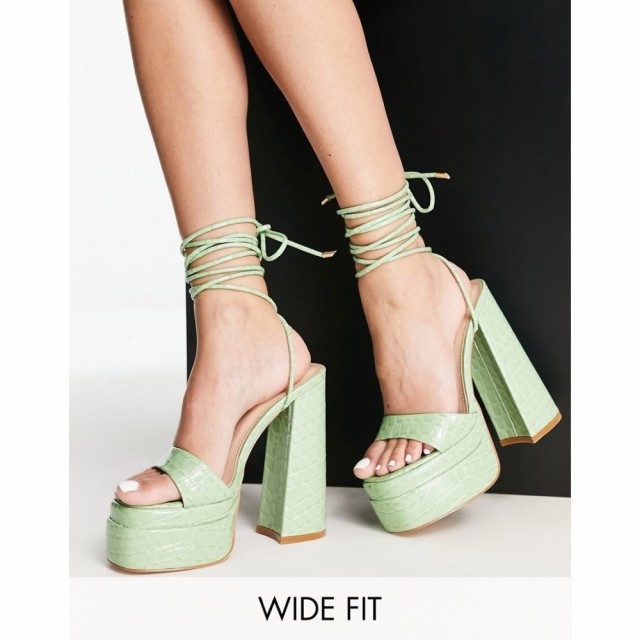 シミ Simmi Wide Fit レディース サンダル・ミュール シューズ・靴 Simmi London Wide Fit Platform Heeled Sandals In Sage Green グリ