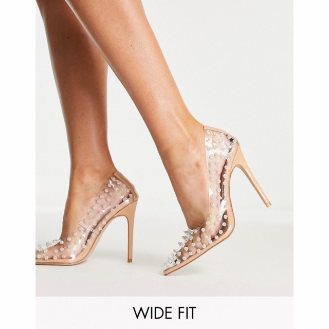 シミ Simmi Wide Fit レディース ヒール ピンヒール シューズ・靴 Simmi London Wide Fit Clear Diamante Heeled Stiletto Shoes In Beig