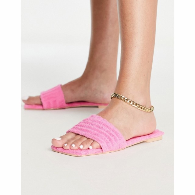 シミ Simmi Wide Fit レディース サンダル・ミュール フラット シューズ・靴 Simmi London Wide Fit Towelling Flat Sandal In Pink ピン