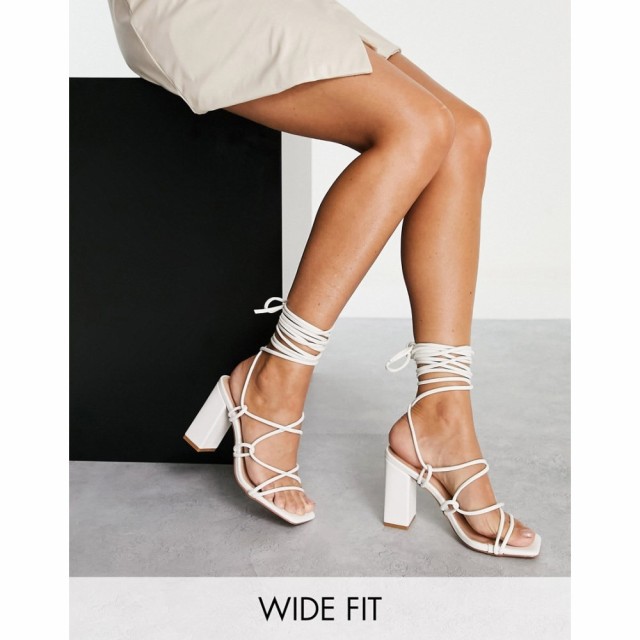 シミ Simmi Wide Fit レディース サンダル・ミュール シューズ・靴 Simmi London Wide Fit Tie Ankle Block Heeled Sandals In White ホ