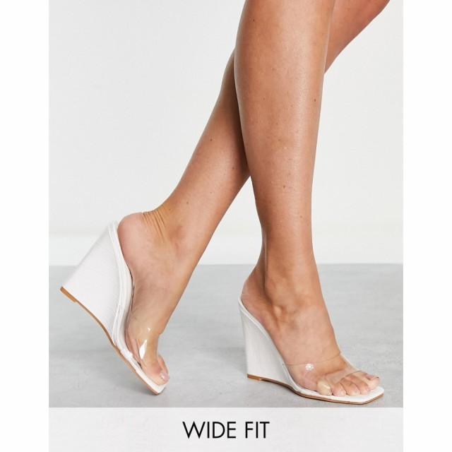 シミ Simmi Wide Fit レディース サンダル・ミュール ウェッジソール Simmi London Wide Fit Clear Mule Wedge Heeled Sandal In White C