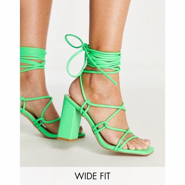 シミ Simmi Wide Fit レディース サンダル・ミュール シューズ・靴 Simmi London Wide Fit Tie Ankle Block Heeled Sandals In Green グ