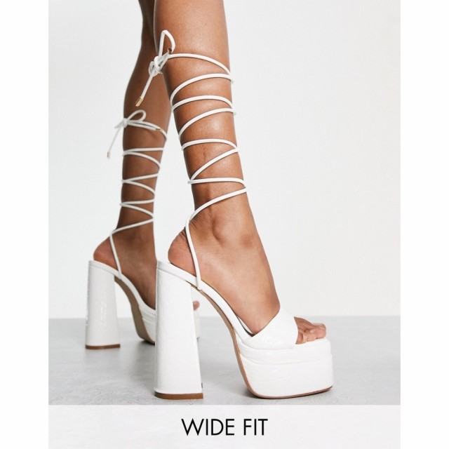 シミ Simmi Wide Fit レディース サンダル・ミュール シューズ・靴 Simmi London Wide Fit Platform Heeled Sandals In White ホワイト