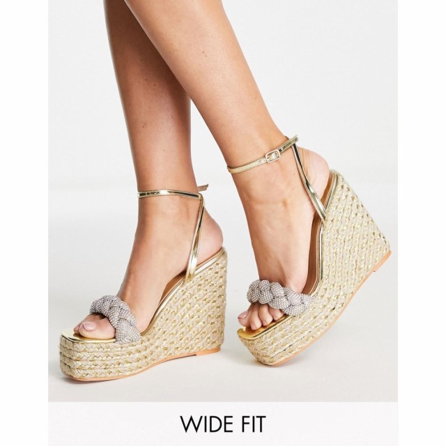 シミ Simmi Wide Fit レディース エスパドリーユ Simmi London Wide Fit Espadrille Wedge Sandals With Plaited Detail In Gold