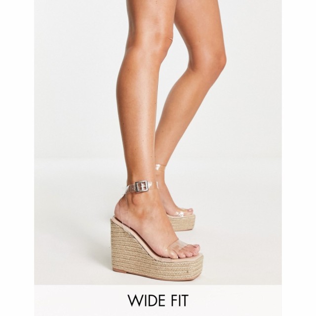 パブリックディザイア Public Desire Wide Fit レディース エスパドリーユ Espadrille Wedge Heeled Sandals In Beige With Clear Strap