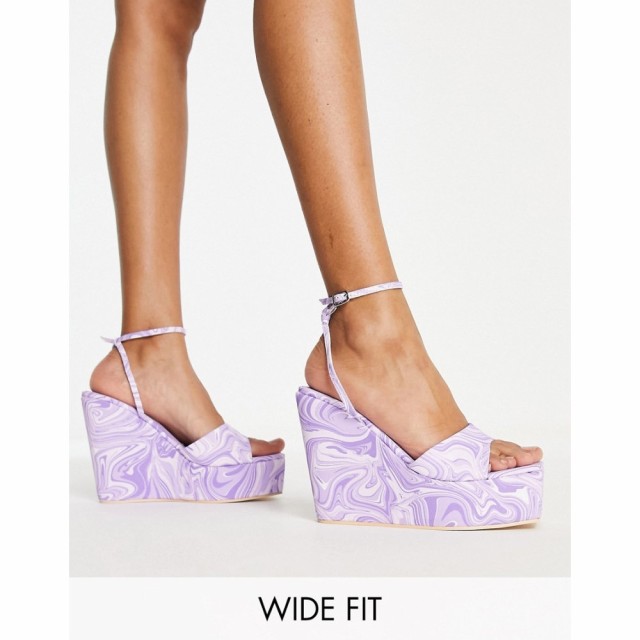 パブリックディザイア Public Desire Wide Fit レディース サンダル・ミュール ウェッジソール Kempton Wedge Heeled Sandals In Lilac S