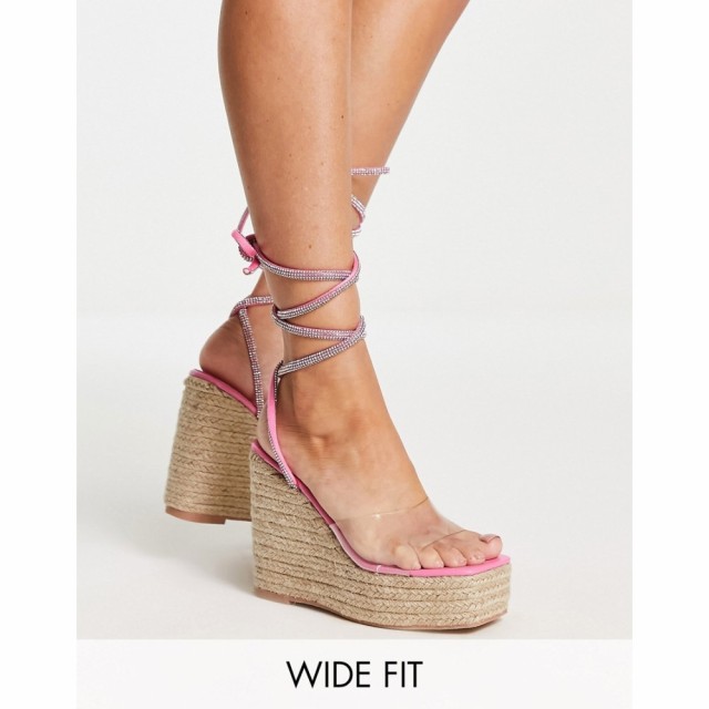 パブリックディザイア Public Desire Wide Fit レディース エスパドリーユ Sunbeam Espadrille Wedge Heeled Sandals With Diamante Ankl