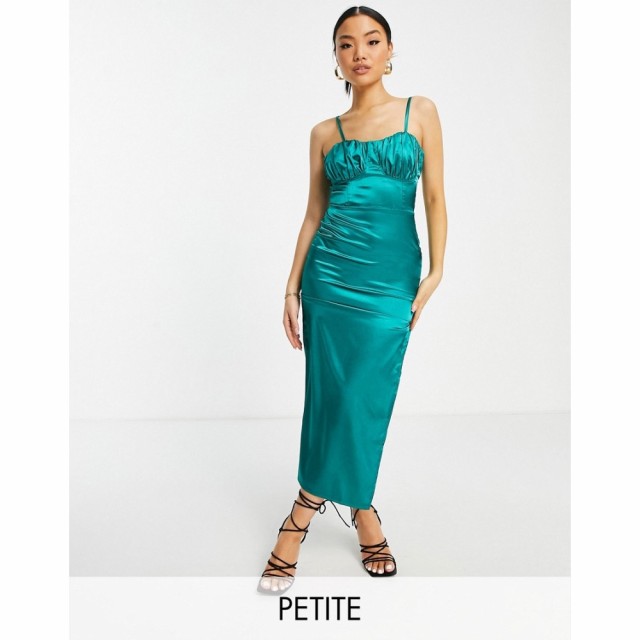 フラウンスロンドン Flounce London Petite レディース ワンピース ミドル丈 ワンピース・ドレス Satin Midi Dress With Ruched Cup Deta