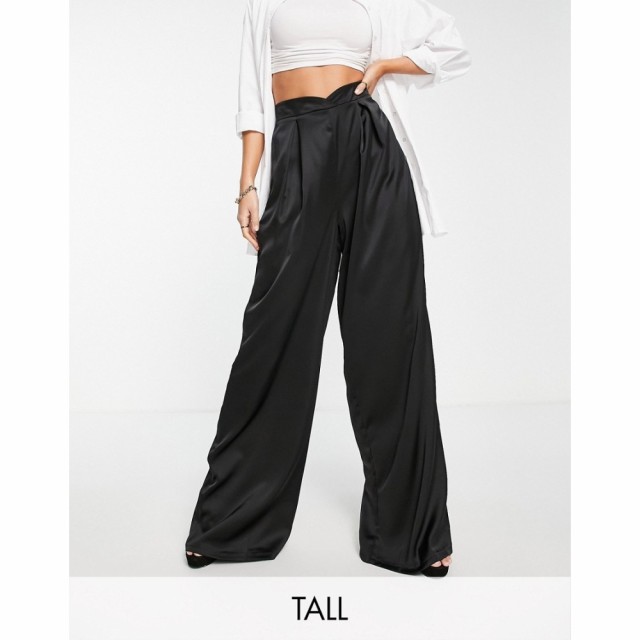 フラウンスロンドン Flounce London Tall レディース ボトムス・パンツ Pleated Wide Leg Satin Trousers In Black ブラック