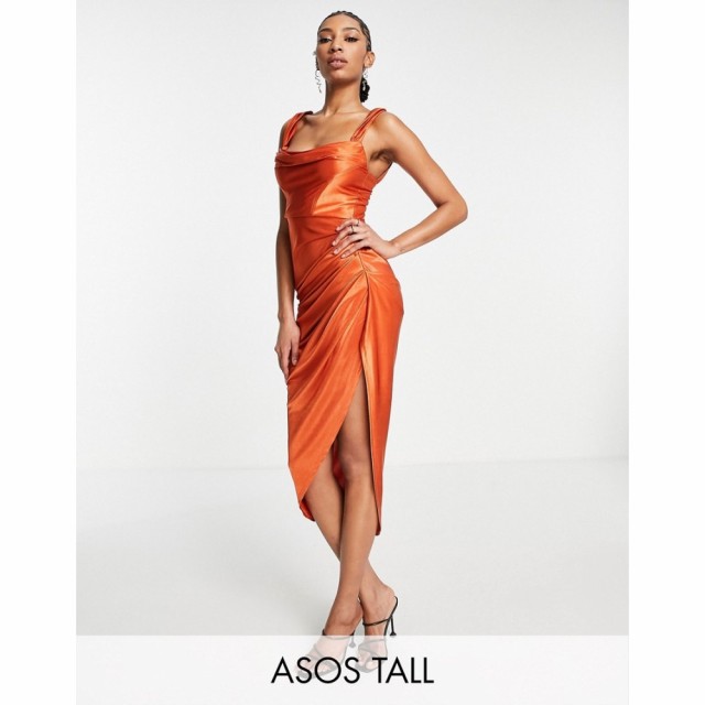 エイソス ASOS Tall レディース ワンピース コルセット ミドル丈 ワンピース・ドレス Tall Satin Drape Corset Midi Dress In Gold ゴー