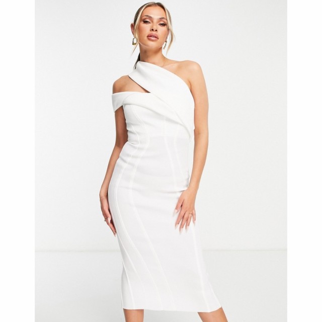 エイソス ASOS DESIGN レディース ワンピース タイト ワンピース・ドレス Seamed One Shoulder Pencil Dress In Ivory アイボリー