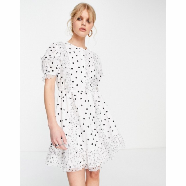 トップショップ Topshop レディース ワンピース ミニ丈 ワンピース・ドレス Mix Spot Ruffle Mini Tea Dress In Mono マルチカラー