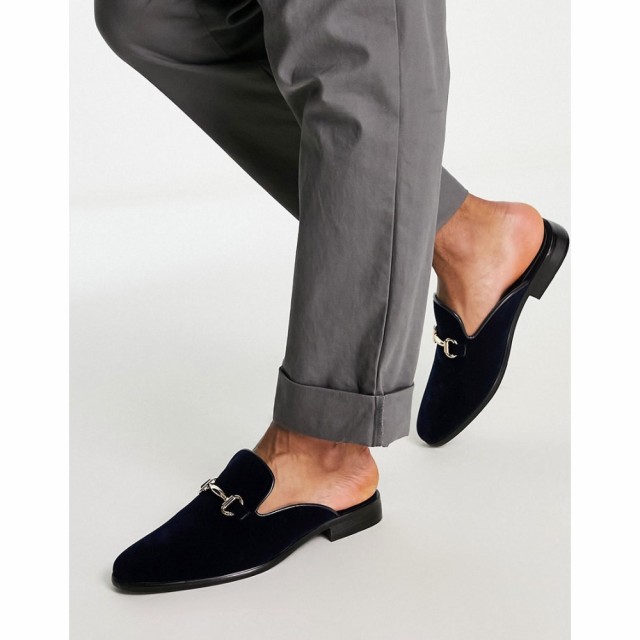 ロンドン レーベル London Rebel X メンズ サンダル シューズ・靴 Faux Leather Trim Mules In Navy Velvet ネイビー