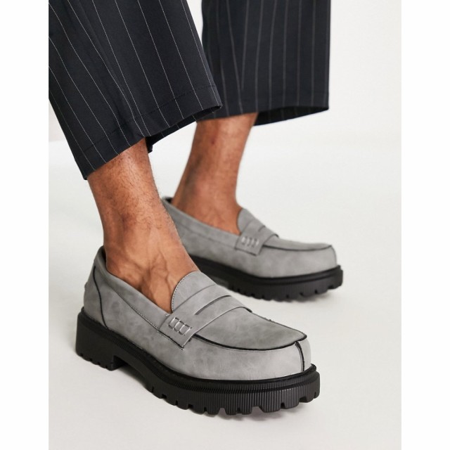 ロンドン レーベル London Rebel X メンズ ローファー シューズ・靴 Cleated Sole Chunky Penny Loafers In Grey