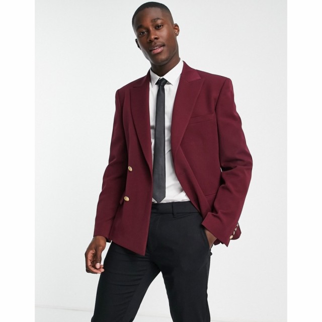 エイソス ASOS DESIGN メンズ スーツ・ジャケット アウター Wedding Skinny Blazer With Gold Buttons In Burgundy バーガンディ