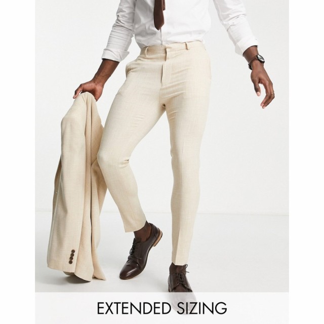 エイソス ASOS DESIGN メンズ スラックス スキニー ボトムス・パンツ Wedding Super Skinny Suit Trousers In Stone Crosshatch ベージュ