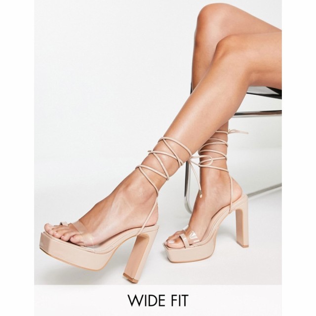 パブリックディザイア Public Desire Wide Fit レディース サンダル・ミュール シューズ・靴 Teagen Platform Heel Sandals In Beige Pat