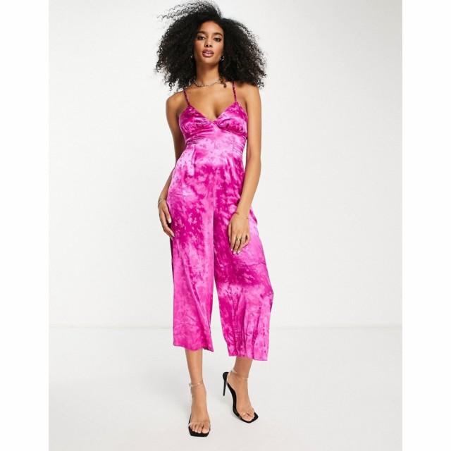 エイソス ASOS DESIGN レディース オールインワン ジャンプスーツ ワンピース・ドレス Strappy Cami Jumpsuit In Pink Jacquard ホットピ