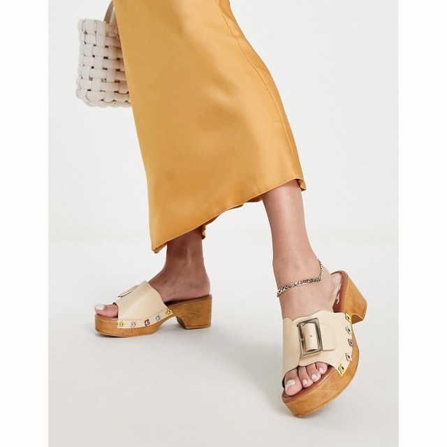 エイソス ASOS DESIGN レディース クロッグ シューズ・靴 Helen Daisy Trim Mid Heeled Clog Sandals In Yellow イエロー