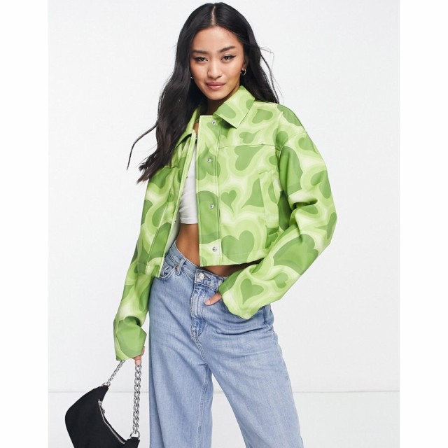 エイソス ASOS DESIGN レディース レザージャケット アウター Printed Leather Look Cropped Jacket In Green グリーン