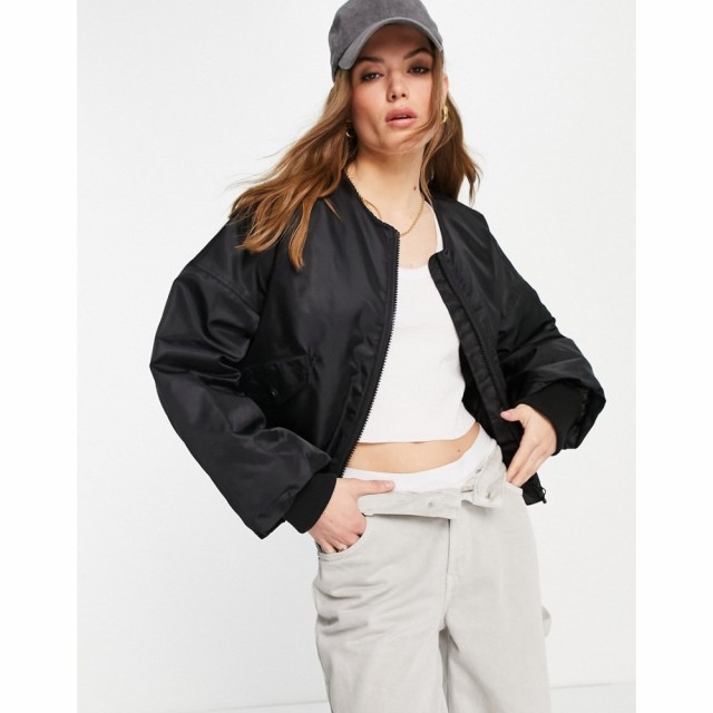 トップショップ Topshop レディース ブルゾン ミリタリージャケット アウター Cropped Collarless Bomber Jacket In Black ブラック