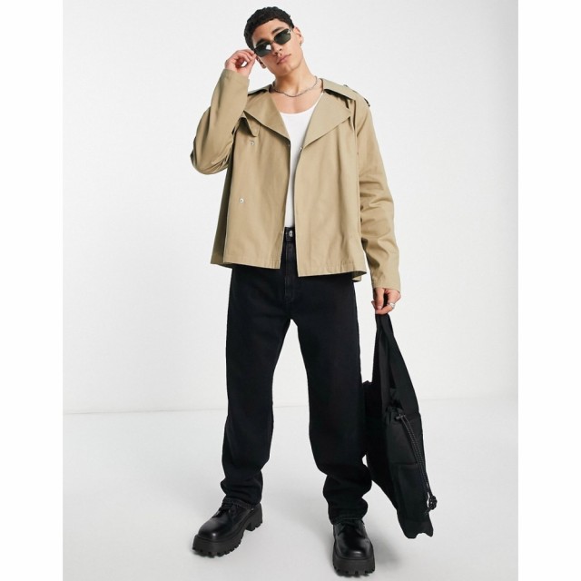 エイソス ASOS DESIGN メンズ トレンチコート アウター Cropped Trench Jacket In Stone ベージュ