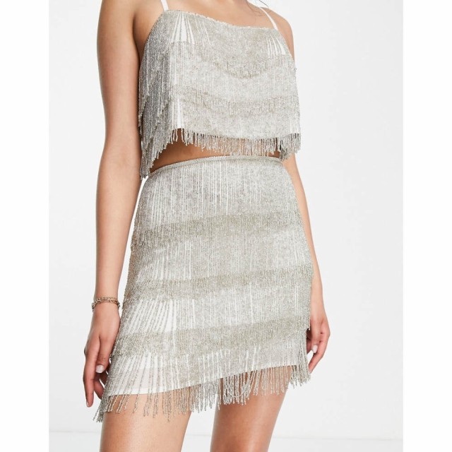 エイソス ASOS EDITION レディース ミニスカート スカート Beaded Fringe Mini Skirt In Silver