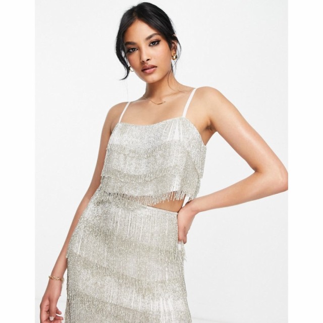 エイソス ASOS EDITION レディース スリップ・キャミソール インナー・下着 Beaded Fringe Cami Top In Silver