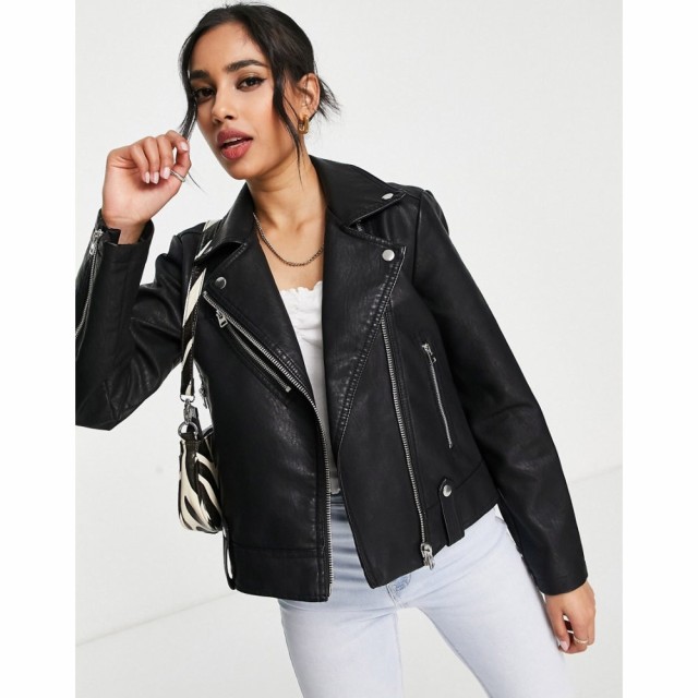 トップショップ Topshop Petite レディース レザージャケット ライダース アウター Faux Leather Biker Jacket In Black ブラック