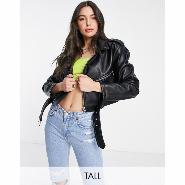 トップショップ Topshop Tall レディース レザージャケット ライダース アウター Faux Leather Cropped Biker Jacket In Black ブラック