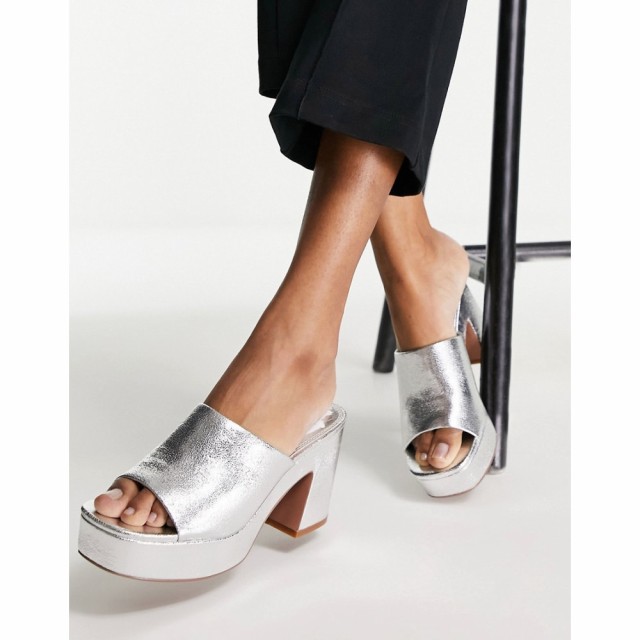 エイソス ASOS DESIGN レディース サンダル・ミュール シューズ・靴 Harmony Mid Heeled Platform Mules In Silver シルバー