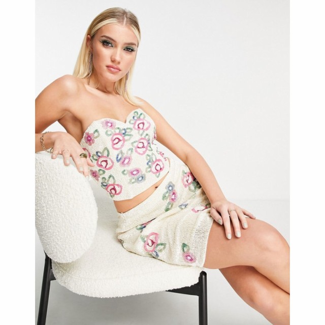 ミス セルフリッジ Miss Selfridge レディース ベアトップ・チューブトップ・クロップド コルセット Embellished Rose Corset Top Co-Ord