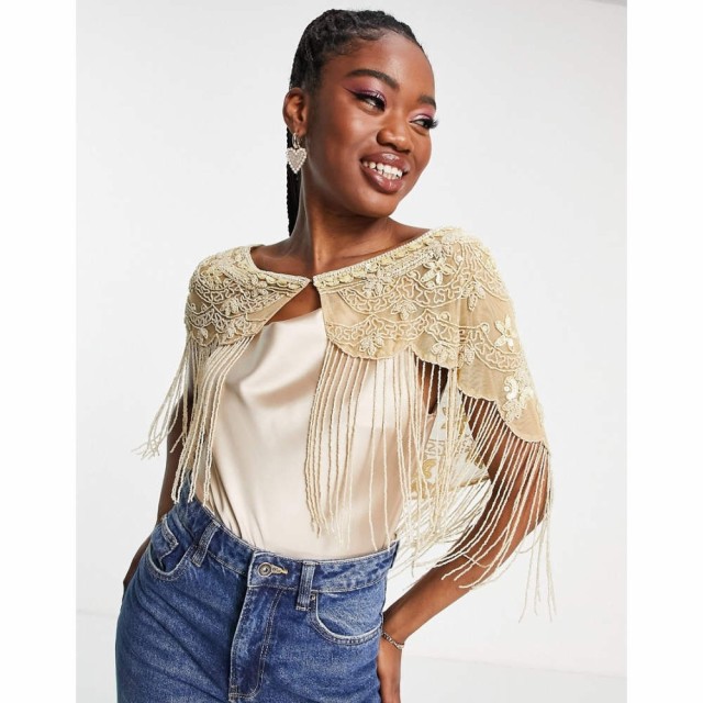 ミス セルフリッジ Miss Selfridge レディース ポンチョ アウター Embellished Fringed Cape In Gold ゴールド