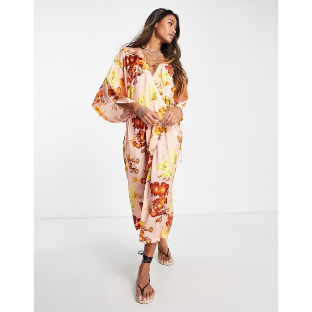 トップショップ Topshop レディース ワンピース ワンピース・ドレス Kimono Midi Dress In Floral Print マルチカラー