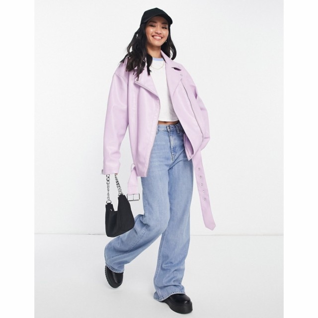 エイソス ASOS DESIGN レディース レザージャケット ライダース アウター Longline Oversized Faux Leather Biker Jacket In Lilac ライ