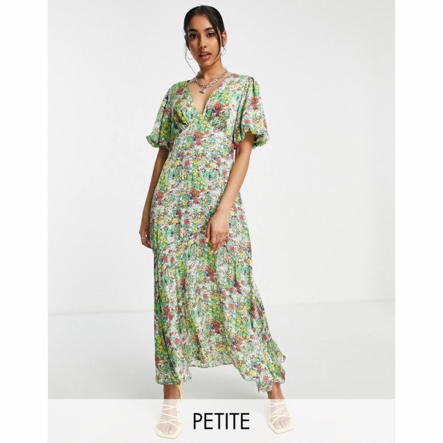 トップショップ Topshop Petite レディース ワンピース ワンピース・ドレス Sustainable Blend Sketch Floral Midaxi Dress In Green Pri