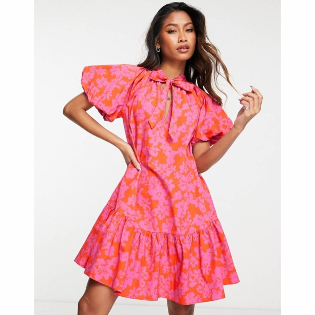 トップショップ Topshop レディース ワンピース ミニ丈 ワンピース・ドレス Pink And Red Poplin Mini Chuck On Dress ピンク