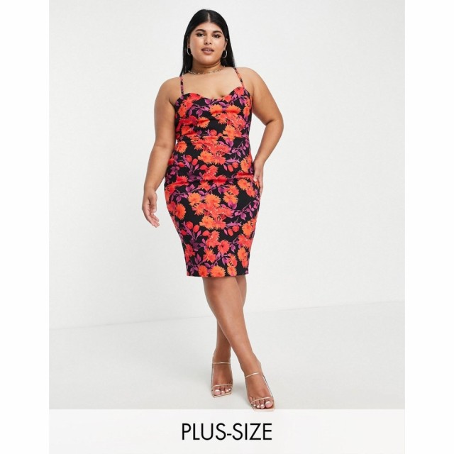 ベスパー Vesper Plus レディース ボディコンドレス タイト キャミワンピ ワンピース・ドレス Cami Strap Bodycon Dress In Orange Flora