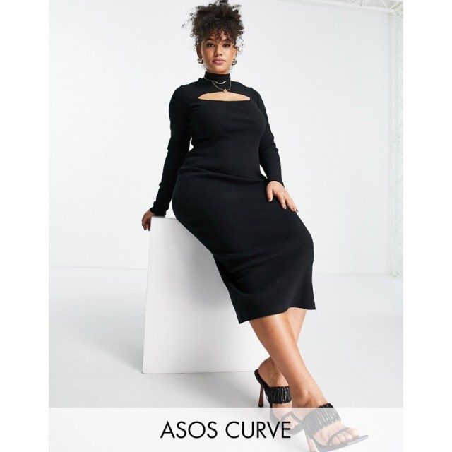 エイソス ASOS Curve レディース ワンピース ワンピース・ドレス Curve Edit Power Rib Midaxi Column Dress In Black ブラック