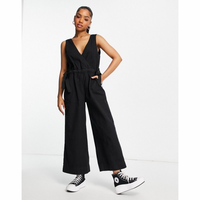 エイソス ASOS DESIGN レディース オールインワン ジャンプスーツ ノースリーブ Twill Sleeveless Channel Tie Waist Jumpsuit In Black