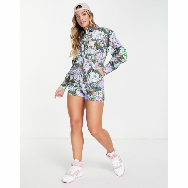 エイソス ASOS DESIGN レディース オールインワン ショート ワンピース・ドレス Twill Floral Long Sleeve Playsuit In Vintage Floral