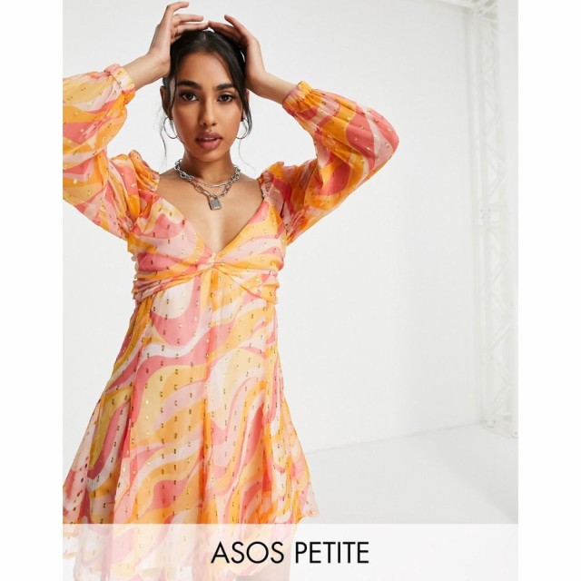 エイソス ASOS Petite レディース ワンピース Aライン ミニ丈 Petite Metallic Dobby Godet Mini Skater Dress With Strappy Back In Swi