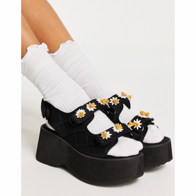 エイソス ASOS DESIGN レディース サンダル・ミュール 厚底 シューズ・靴 Task Daisy Trim Sporty Flatform In Black ブラック