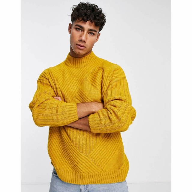 エイソス ASOS DESIGN メンズ ニット・セーター タートルネック トップス Knitted Oversized Mixed Rib Turtle Neck In Mustard マスター